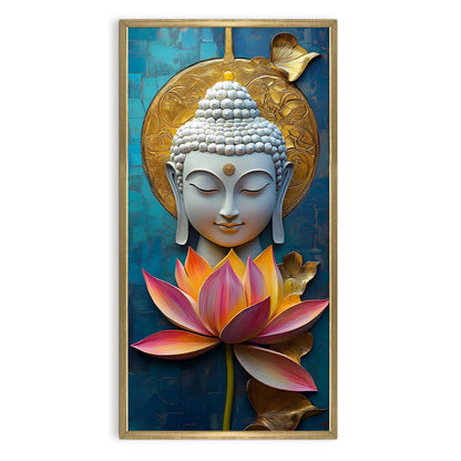 Lord Buddha With Red Lotus Canvas Wall Painting For Office Wall Decor