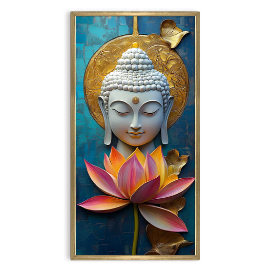 Lord Buddha With Red Lotus Canvas Wall Painting For Office Wall Decor