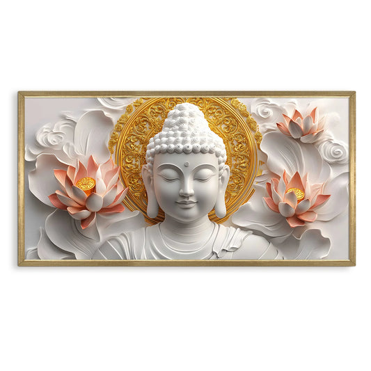 Golden Buddha with Lotus Wall Canvas Painting For Bedroom