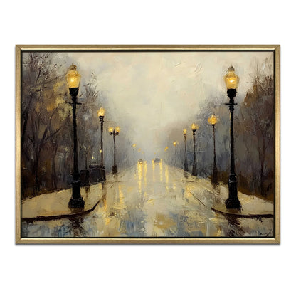 Vintage Foggy Street Wall Canvas Painting 