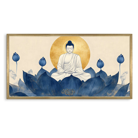 Blue Lotus Buddha Wall Art For Home Decor