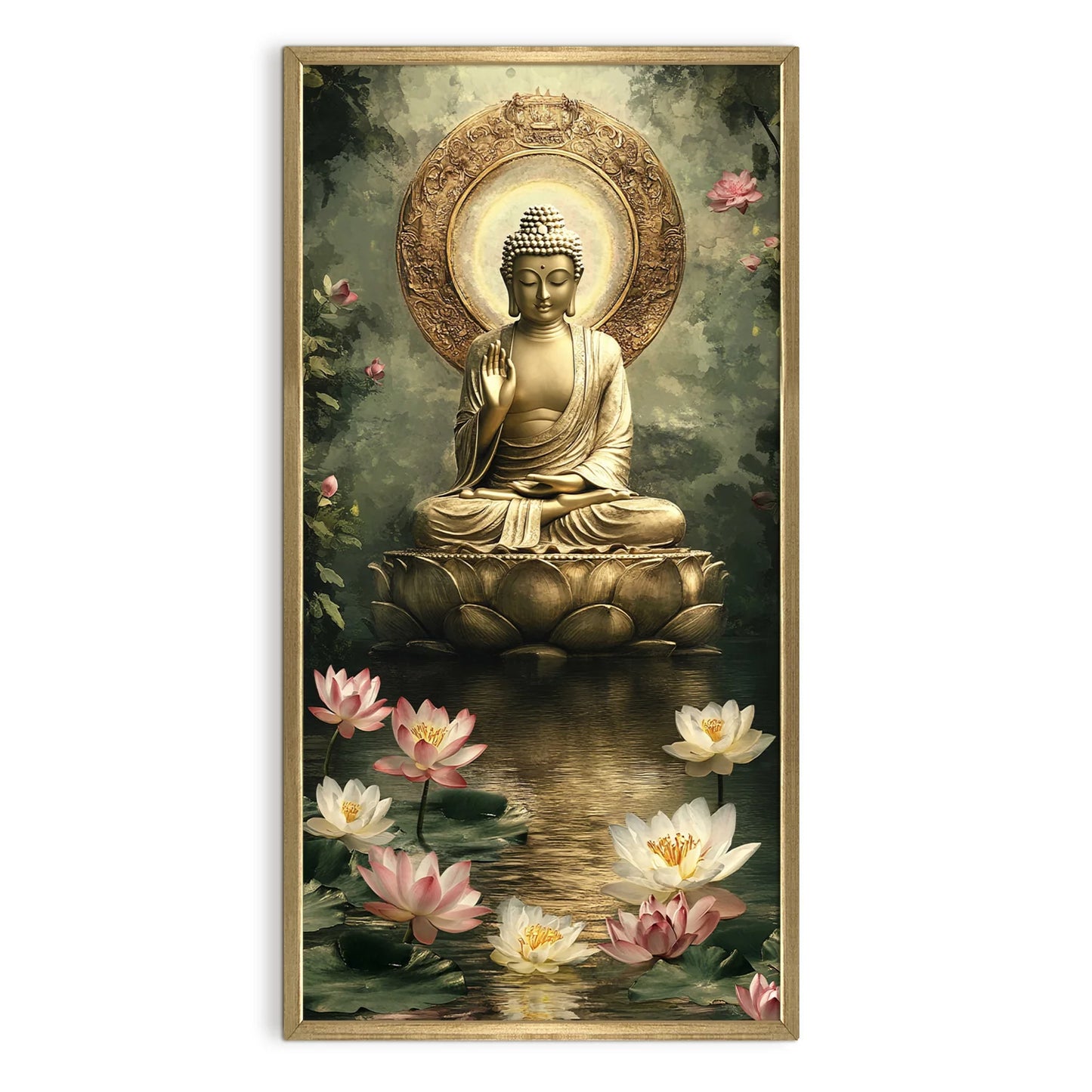 Lord Buddha With Lotus Pond Canvas Wall Painting For Home Decor