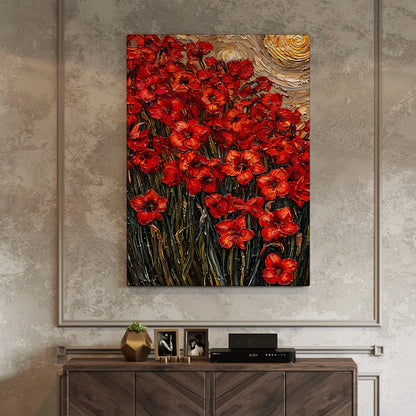 Red Floral Canvas Wall Painting For Hotel
