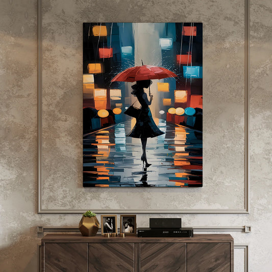 Lady with Red Umbrella Abstract Canvas Wall Art Painting