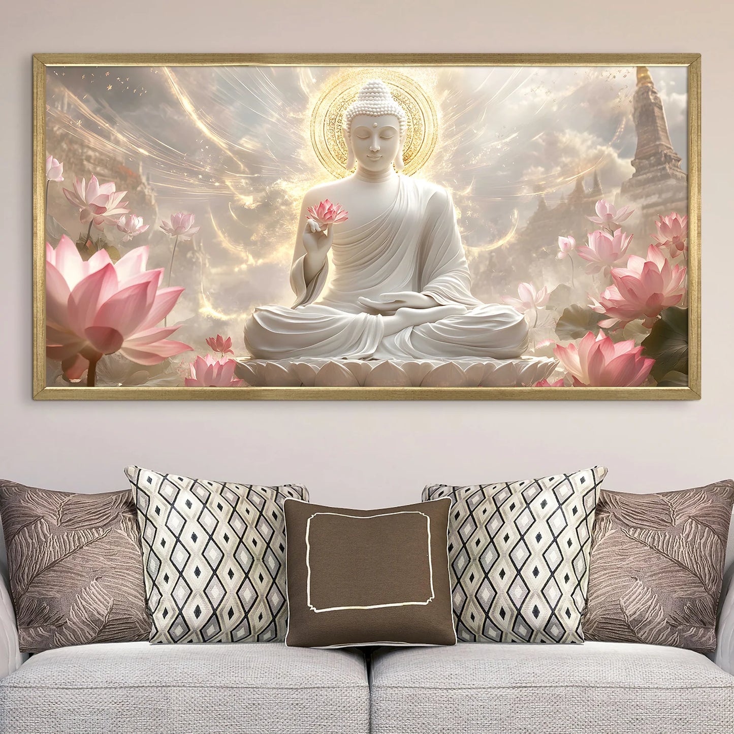 Lord Buddha And Lotus Wall Decor For Bedroom