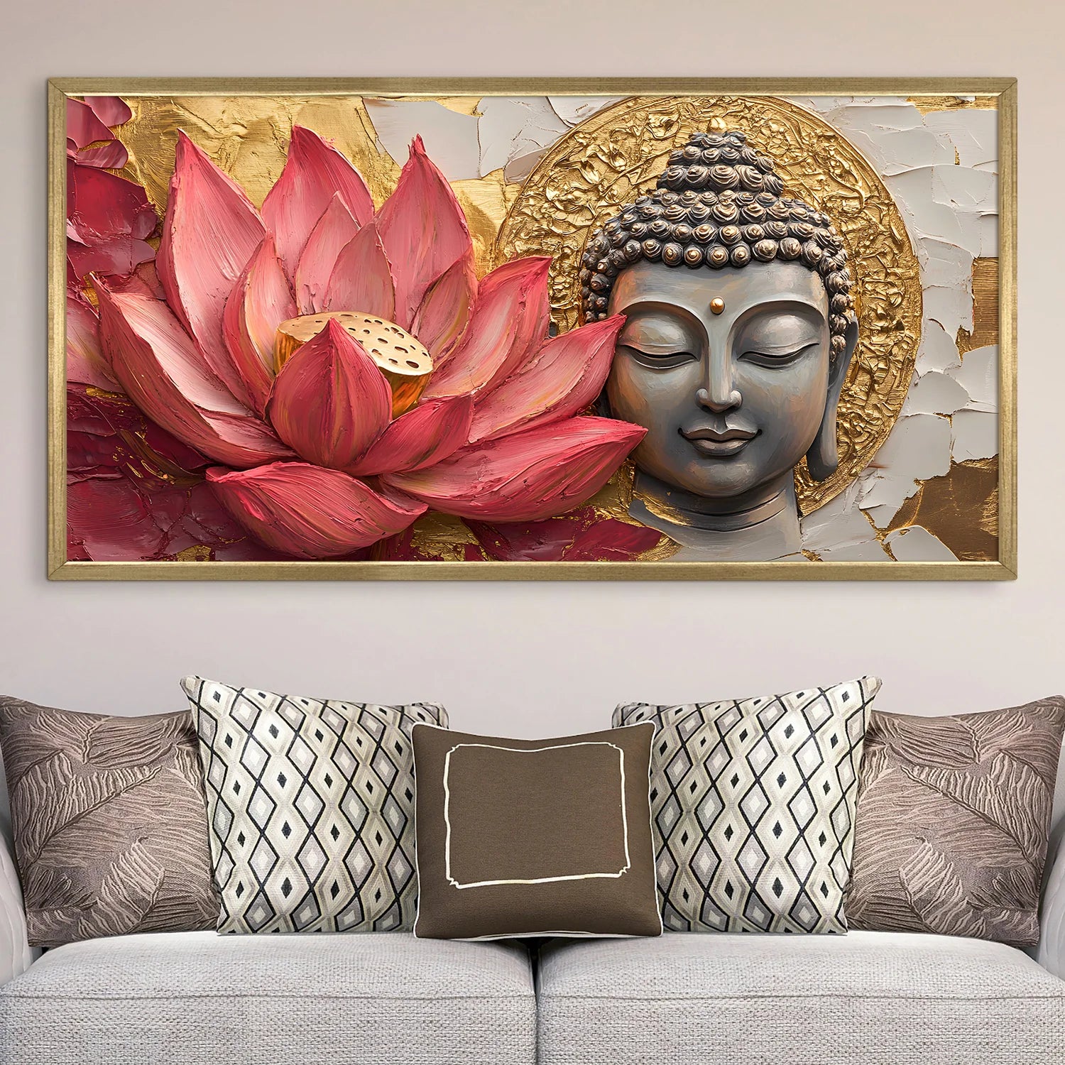 Buddha With Red Lotus Wall Canvas Painting For Home Decoration