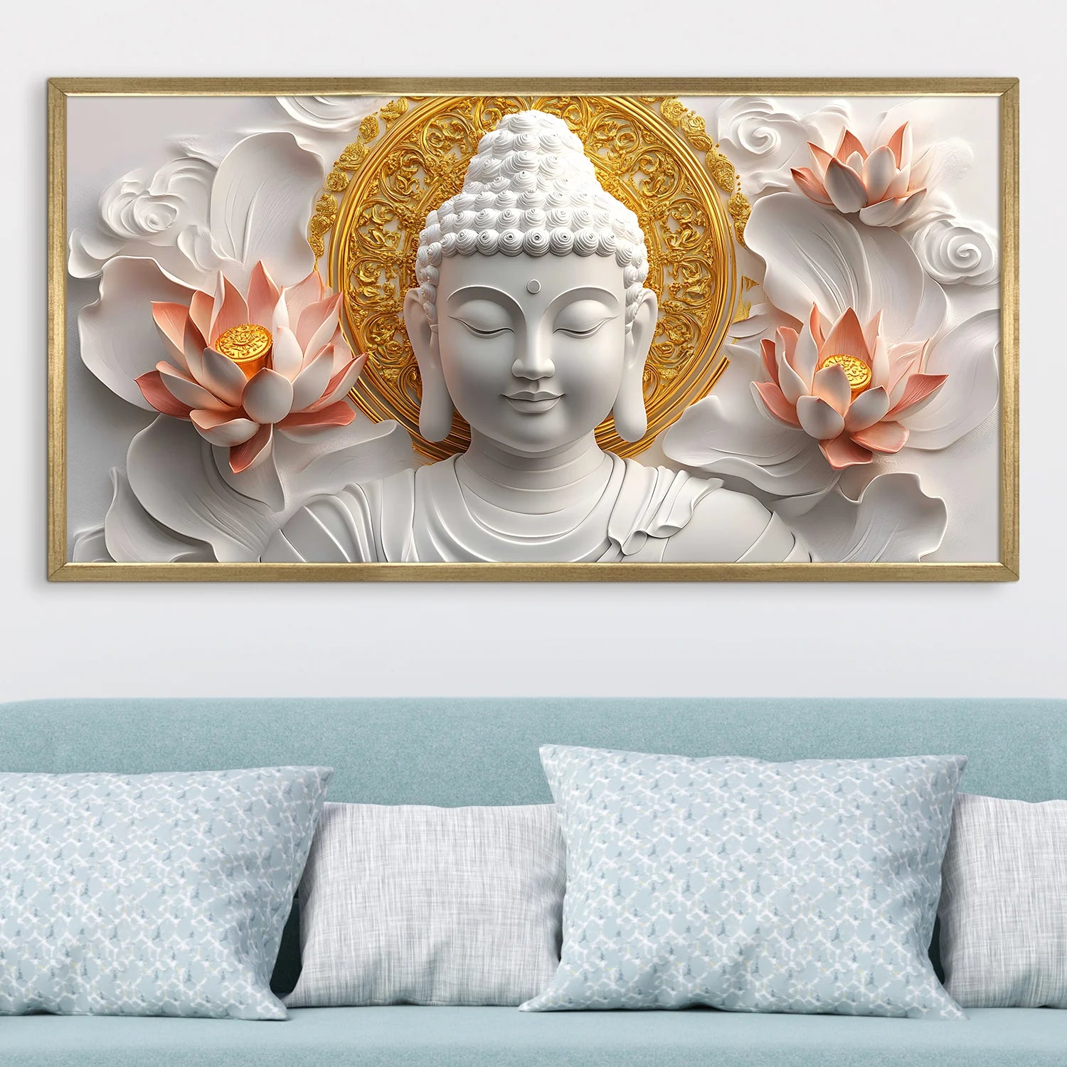 Golden Buddha with Lotus Wall Canvas Painting For Bedroom