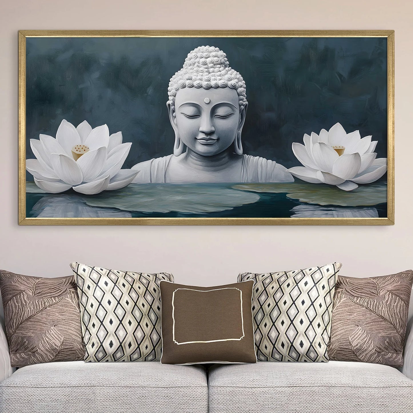 Buddha with White Lotus Wall Art For Home Decoration