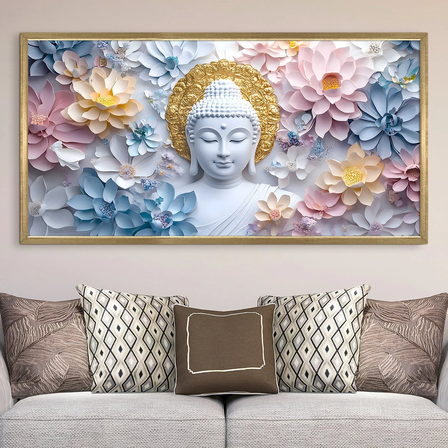 Buddha with Pastel Lotus Wall Canvas Painting For Home Decor