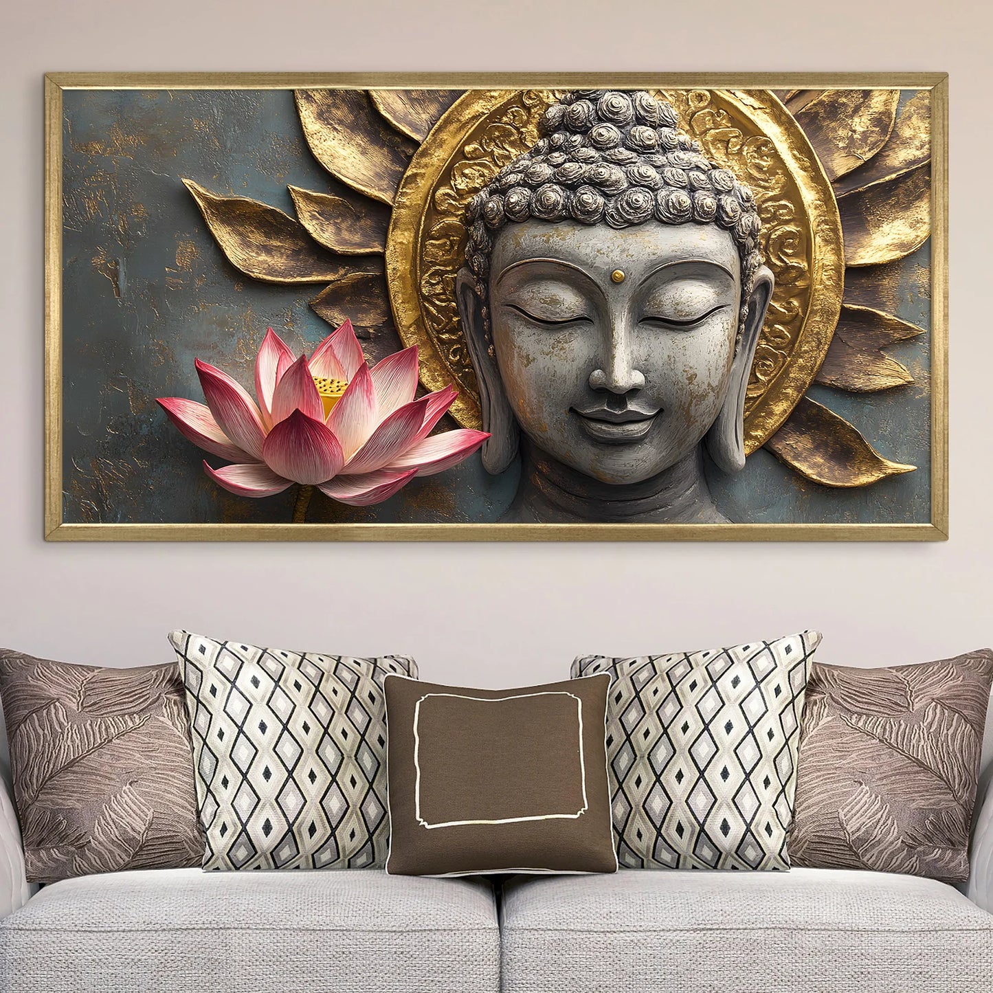 Golden Buddha and Lotus Flower Wall Decoration For Bedroom
