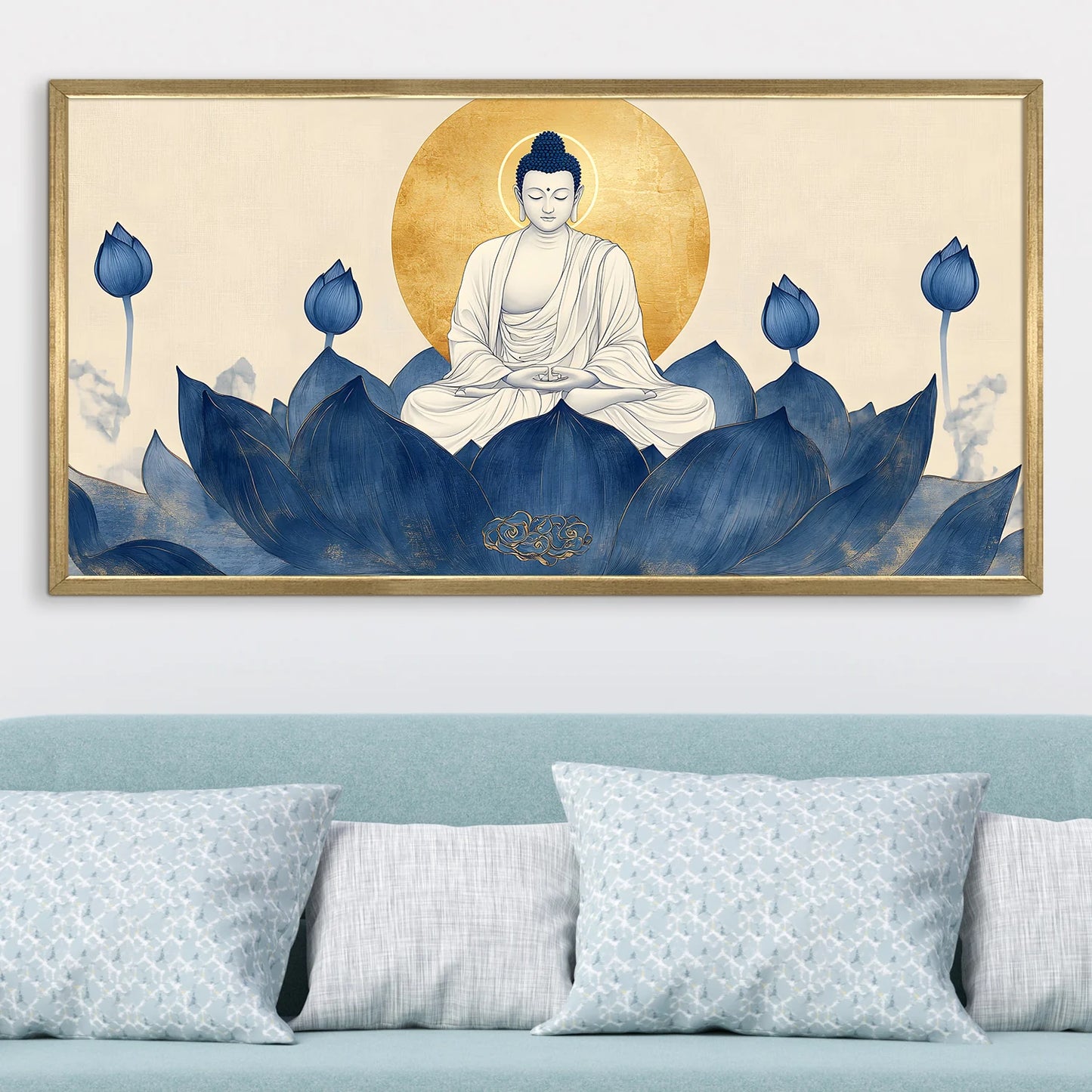 Blue Lotus Buddha Wall Art For Home Decor