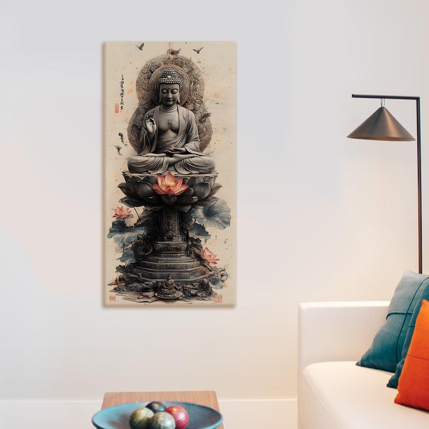 Lord Buddha Meditation With Lotus Canvas Wall Painting For Home Decoration