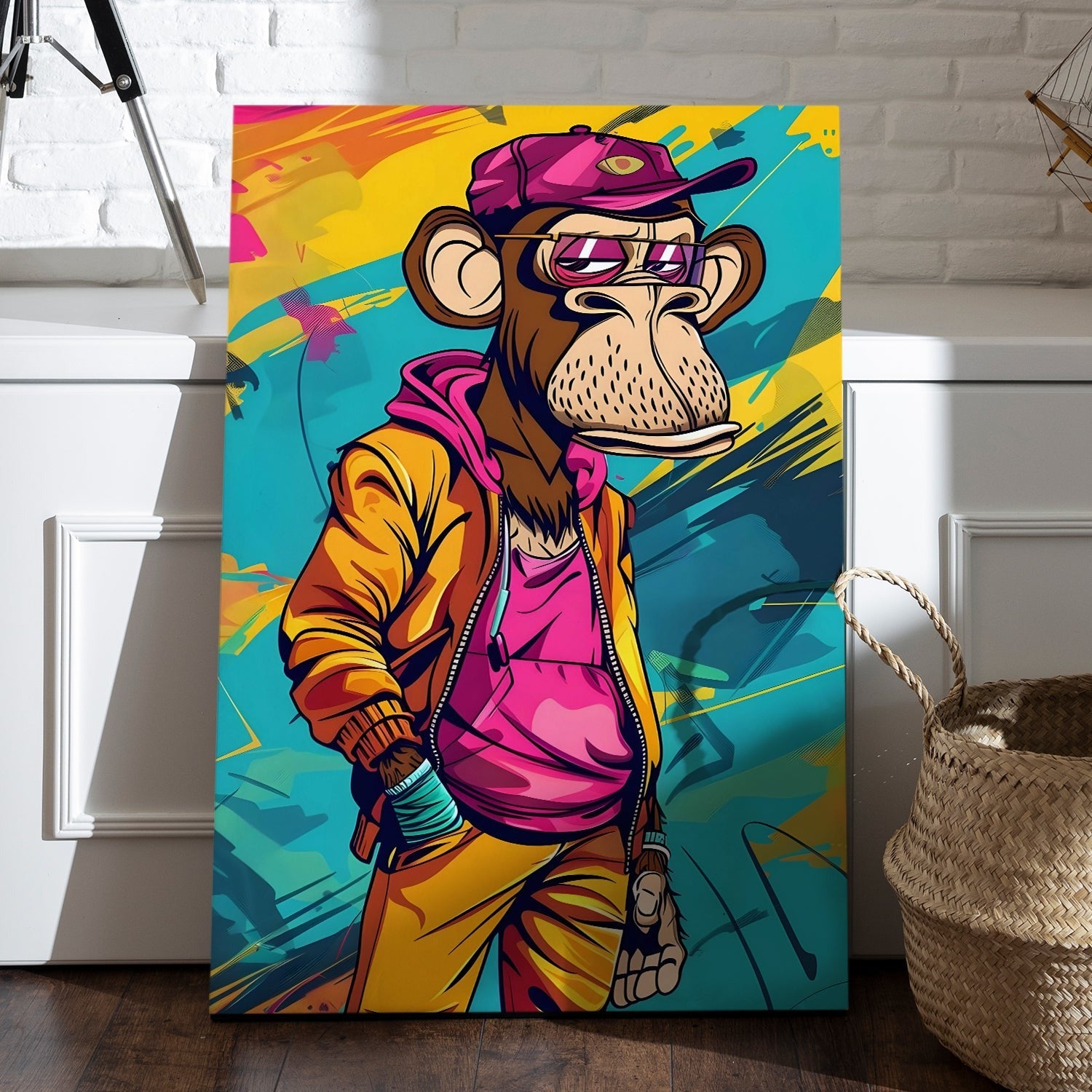 Cool Chimp in Shades Urban Jungle Style canvas wall art painting