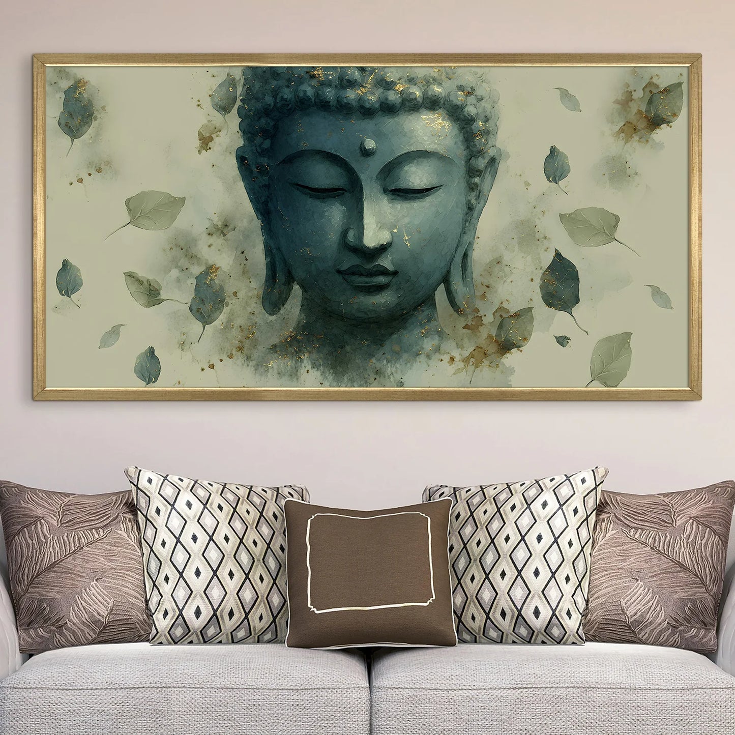 Abstract Blue Buddha Face Wall Canvas Painting 
