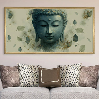 Abstract Blue Buddha Face Wall Canvas Painting 