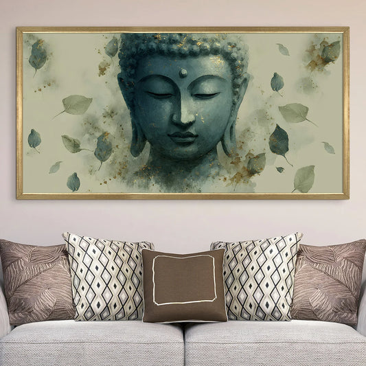 Abstract Blue Buddha Face Wall Canvas Painting 