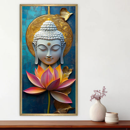 Lord Buddha With Red Lotus Canvas Wall Painting For Office Wall Decor