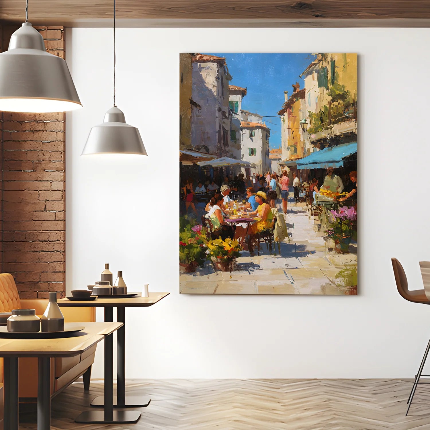 Vintage Street Wall Canvas Painting For Restaurant