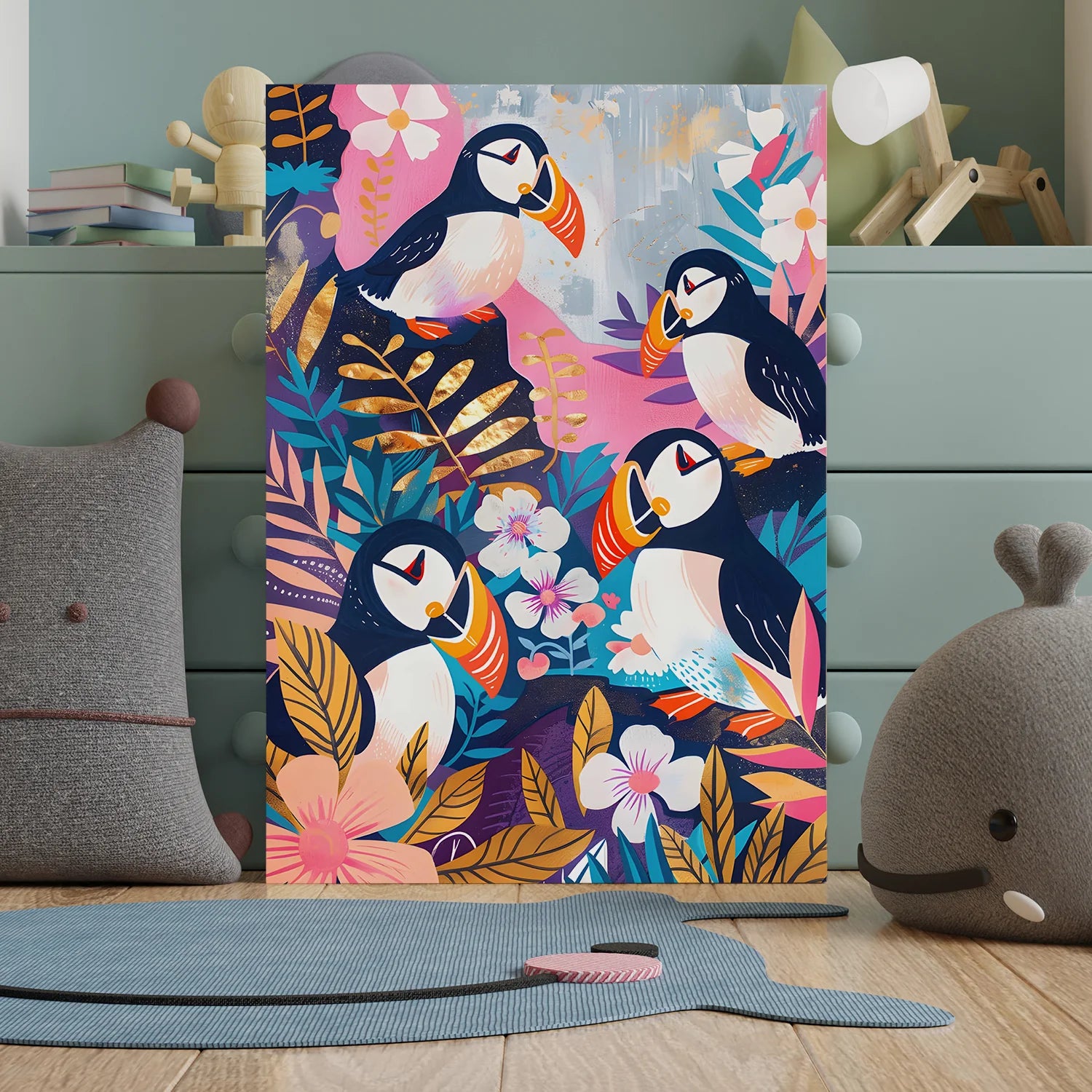 Tropical Puffin Paradise Wall Art Painting For Home Decoration