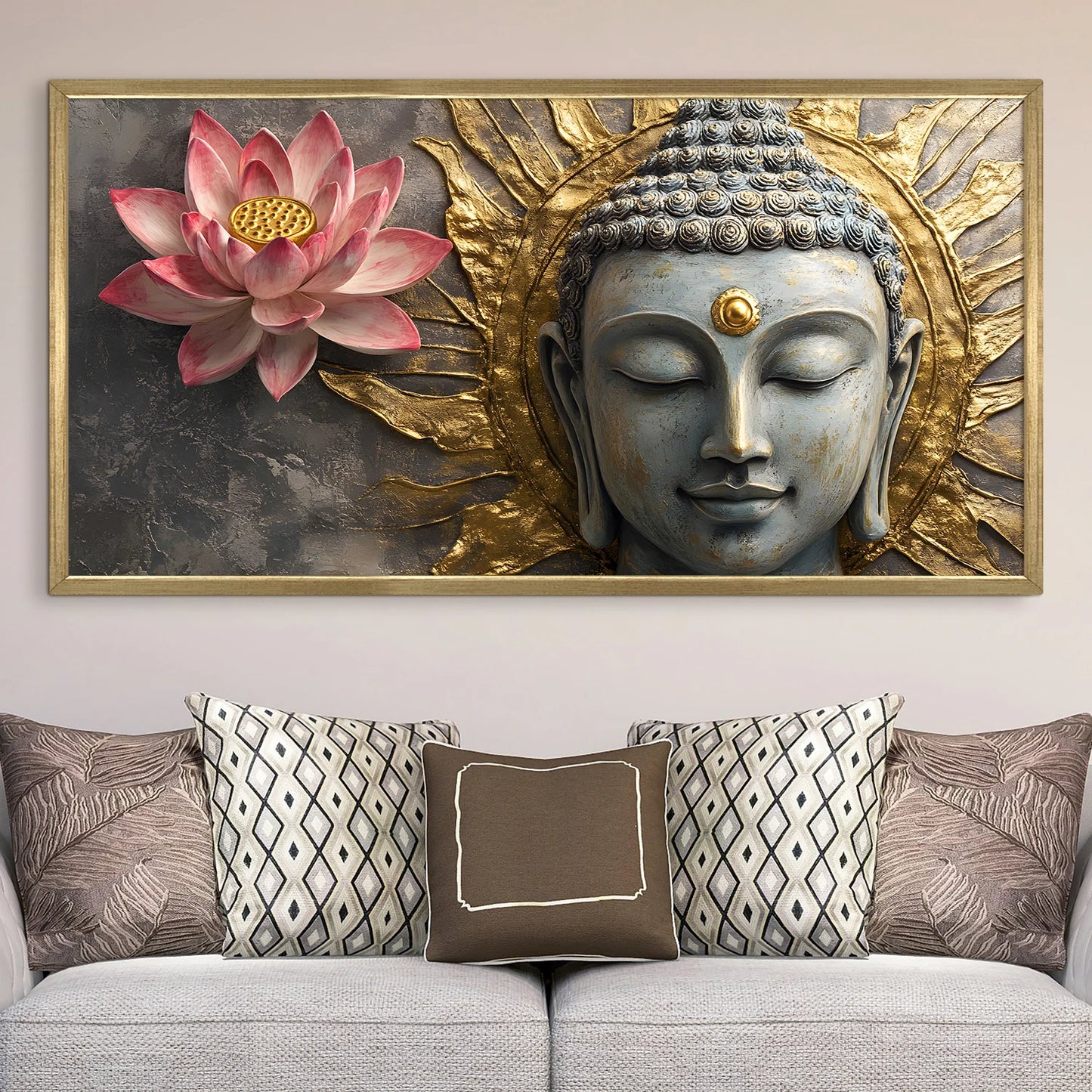 Golden Buddha with Lotus Wall Art For Living Room