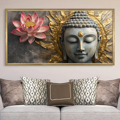 Golden Buddha with Lotus Wall Art For Living Room