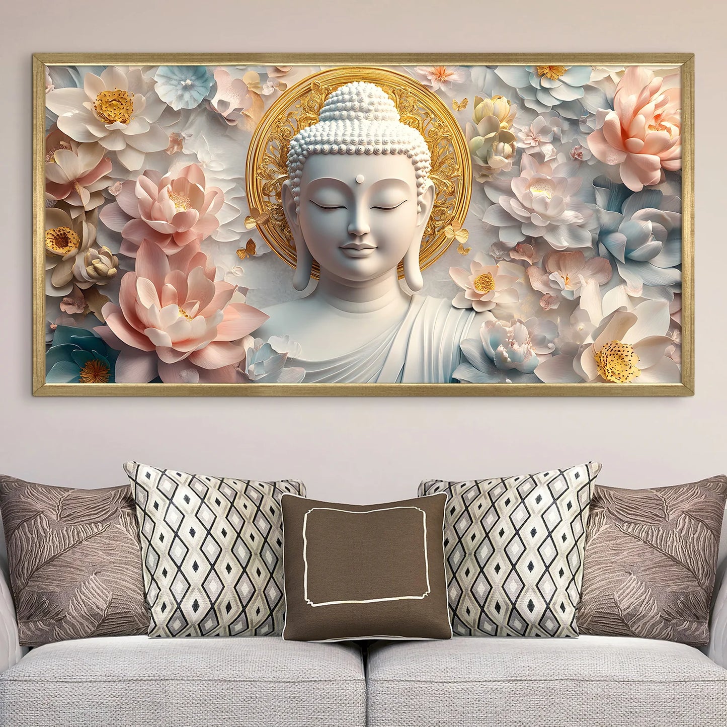 Golden Buddha and Lotus Flower Wall Art