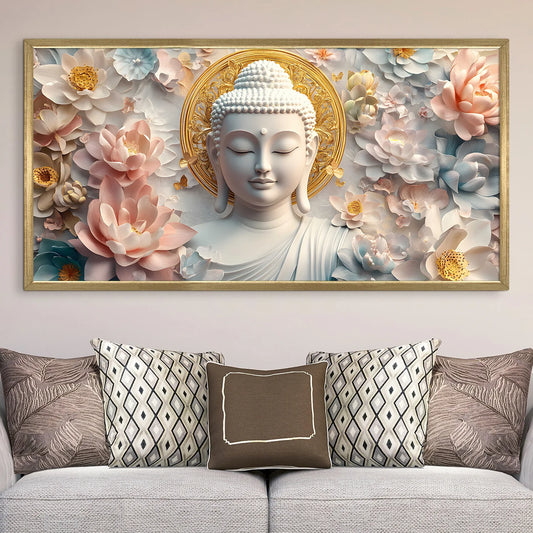 Golden Buddha and Lotus Flower Wall Art