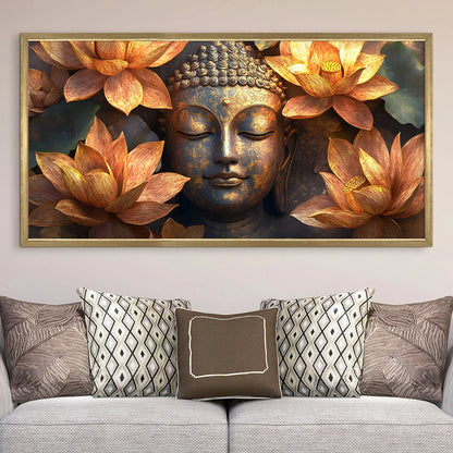 Golden Buddha with Lotus Wall Canvas Painting For Room Decor
