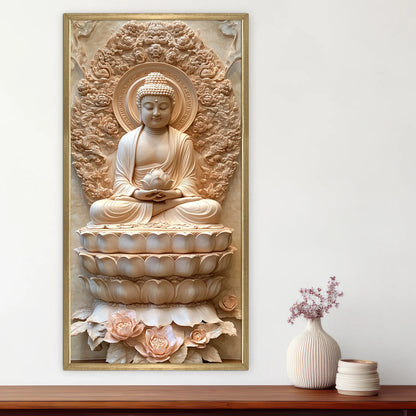 Lord Buddha Meditation With Lotus Canvas Wall Painting For Office Decoration