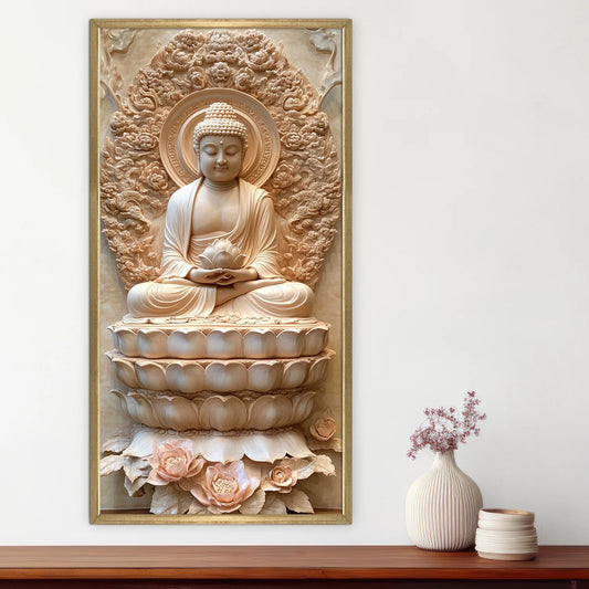 Lord Buddha Meditation With Lotus Canvas Wall Painting For Office Decoration