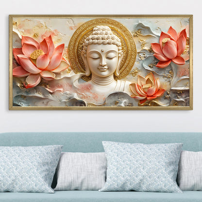 Buddha & Red Lotus Wall Canvas Painting For Home