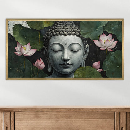 Buddha with Lotus Leaves Wall Canvas Painting