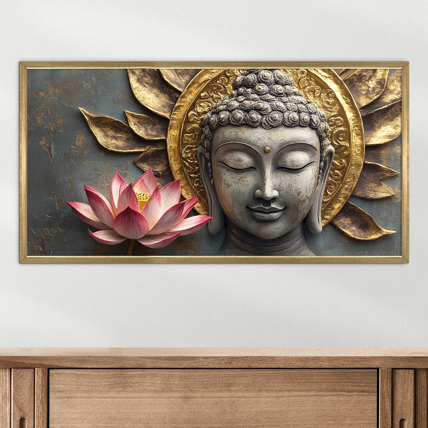 Golden Buddha and Lotus Flower Wall Decoration For Bedroom
