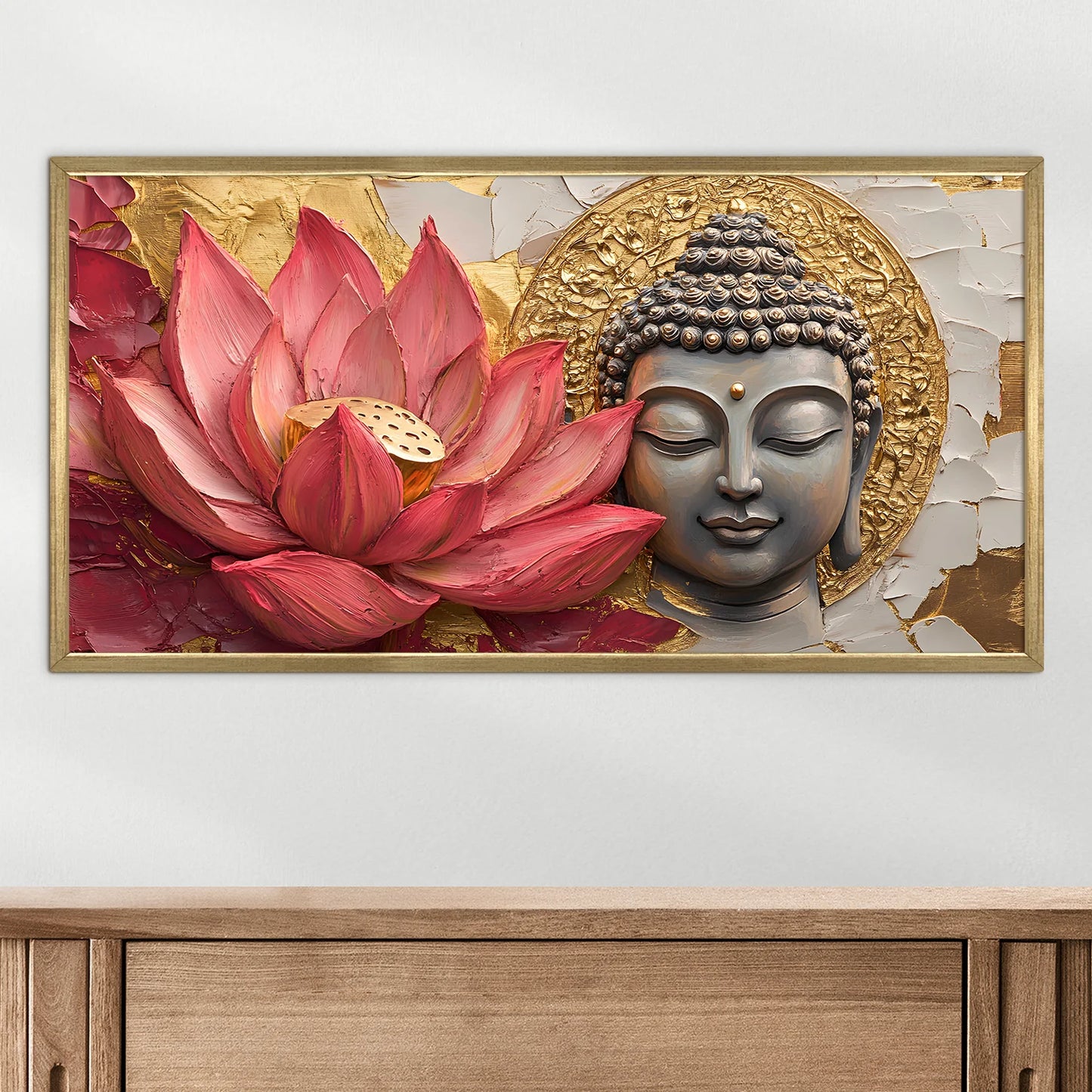 Buddha With Red Lotus Wall Canvas Painting For Home Decoration