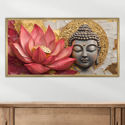 Buddha With Red Lotus Wall Canvas Painting For Home Decoration