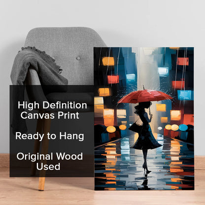 Lady with Red Umbrella Abstract Canvas Wall Art Painting
