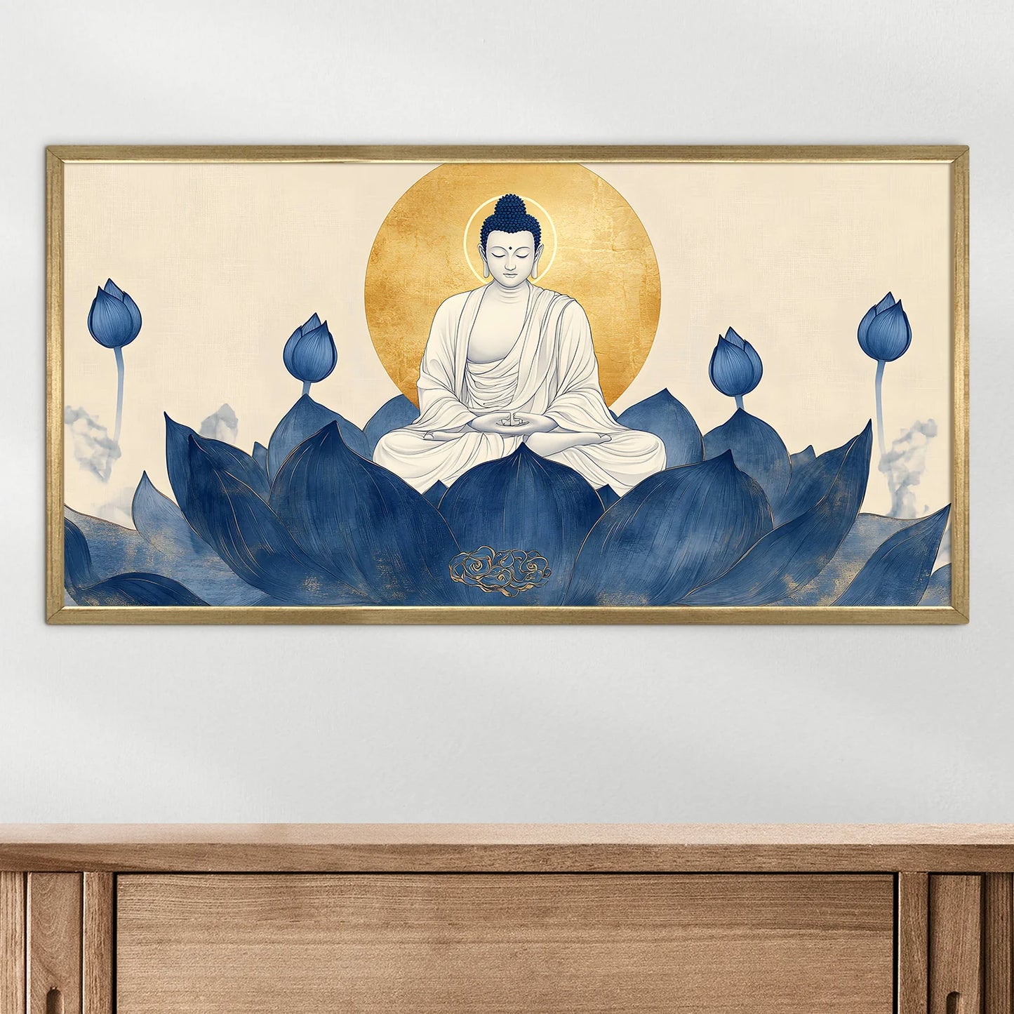Blue Lotus Buddha Wall Art For Home Decor