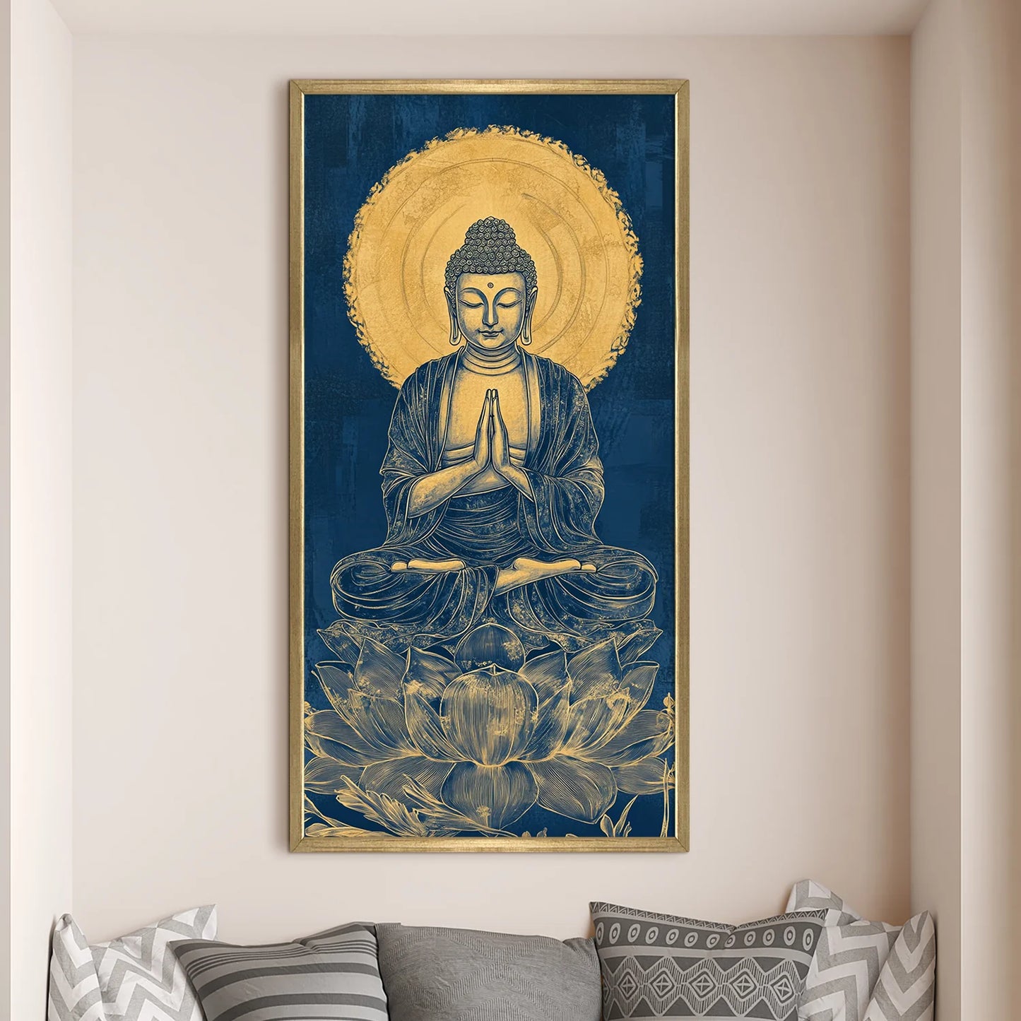 Lord Buddha On Lotus Canvas Wall Painting