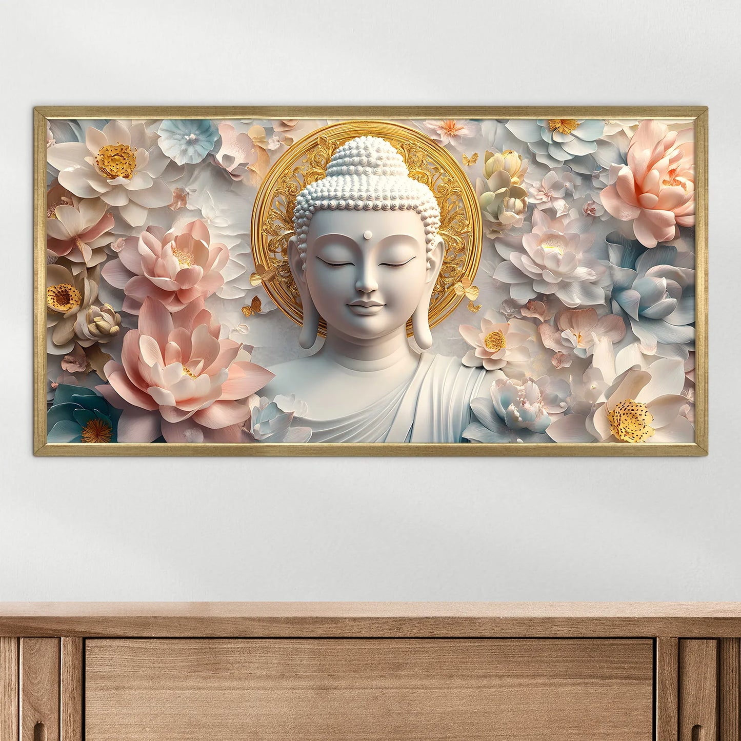 Golden Buddha and Lotus Flower Wall Art