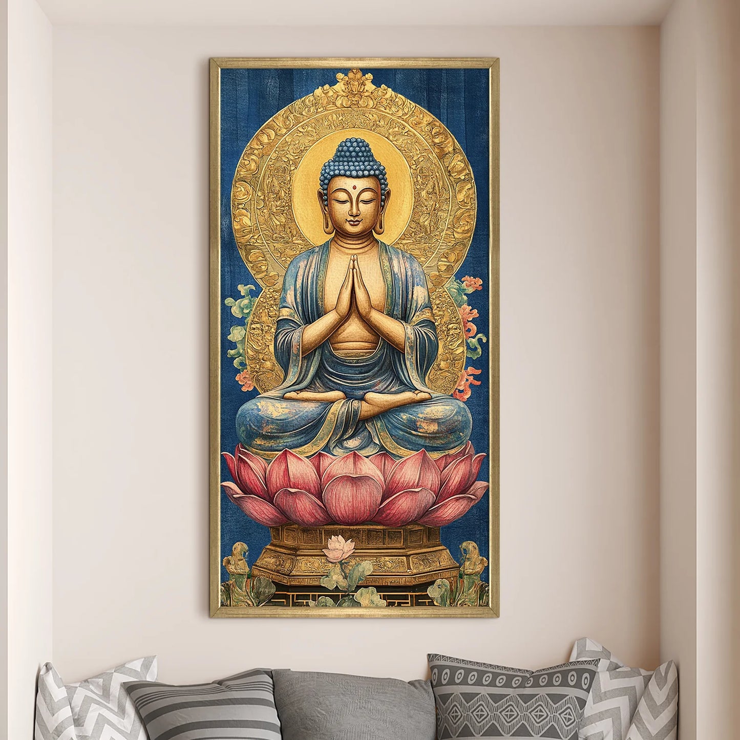 Lord Buddha With Lotus Canvas Wall Painting 
