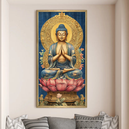 Lord Buddha With Lotus Canvas Wall Painting 