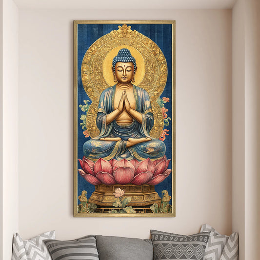 Lord Buddha With Lotus Canvas Wall Painting 