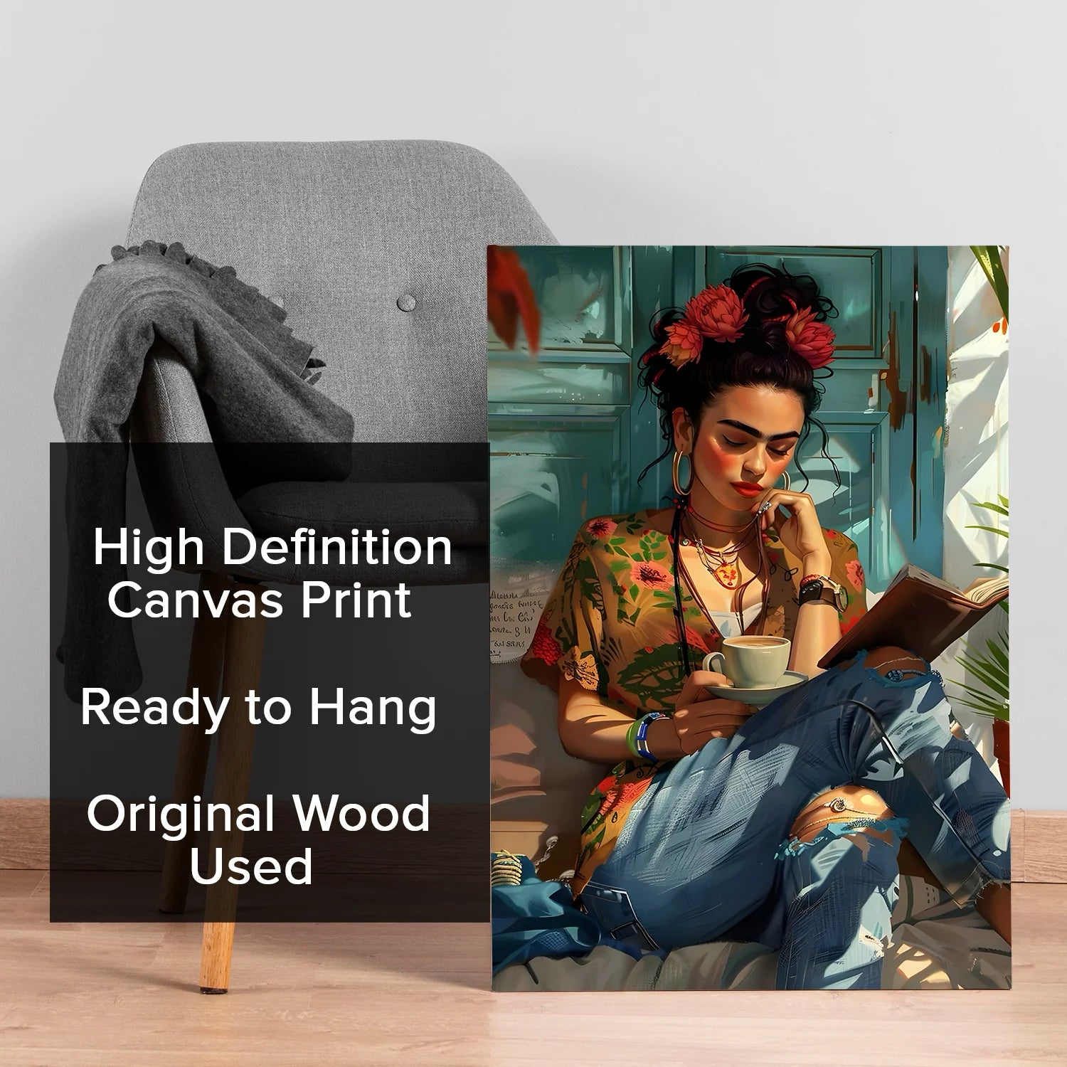 Boho Girl & Sunshine Canvas Wall Art Painting