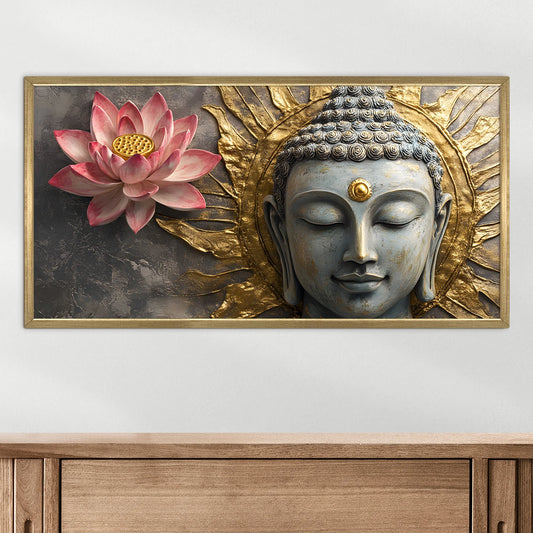 Golden Buddha with Lotus Wall Art For Living Room