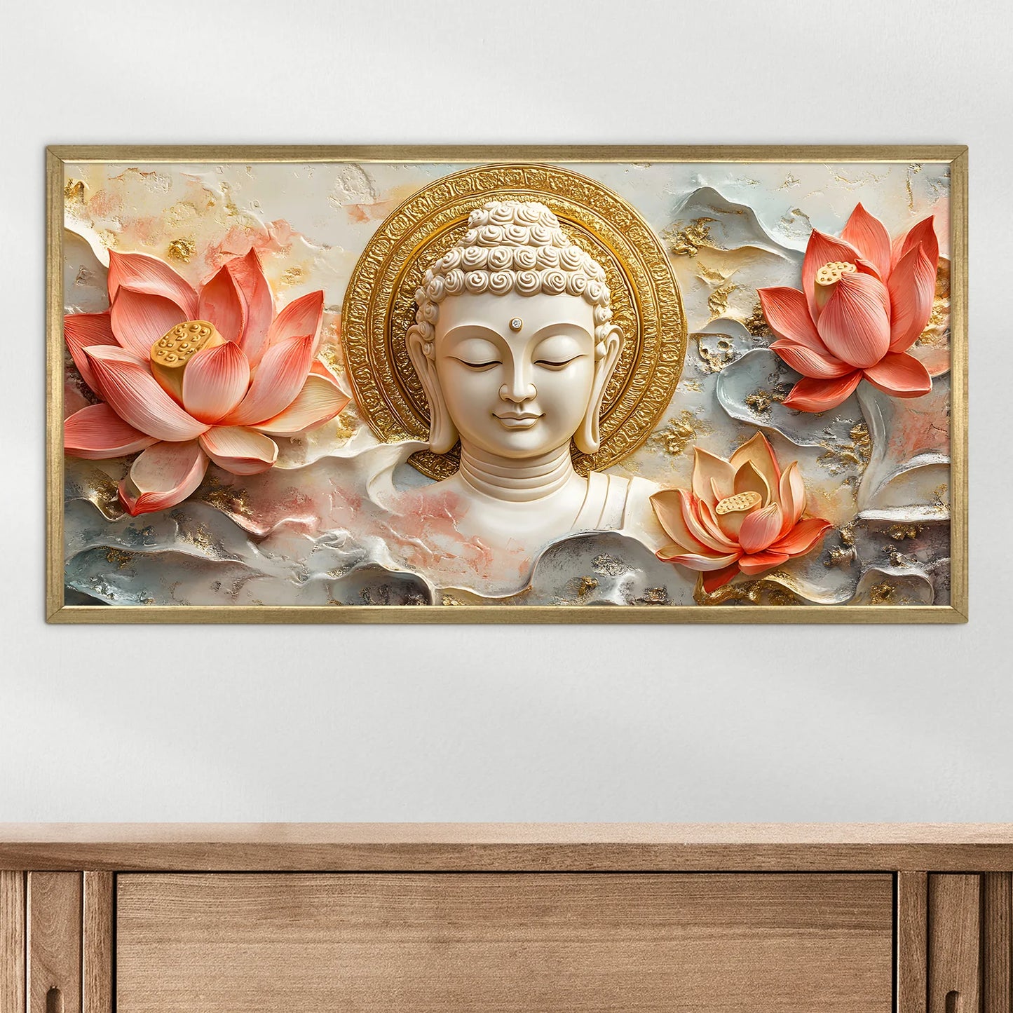 Buddha & Red Lotus Wall Canvas Painting For Home