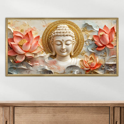 Buddha & Red Lotus Wall Canvas Painting For Home