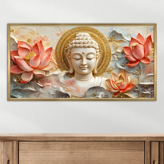 Buddha & Red Lotus Wall Canvas Painting For Home
