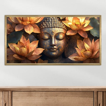 Golden Buddha with Lotus Wall Canvas Painting For Room Decor