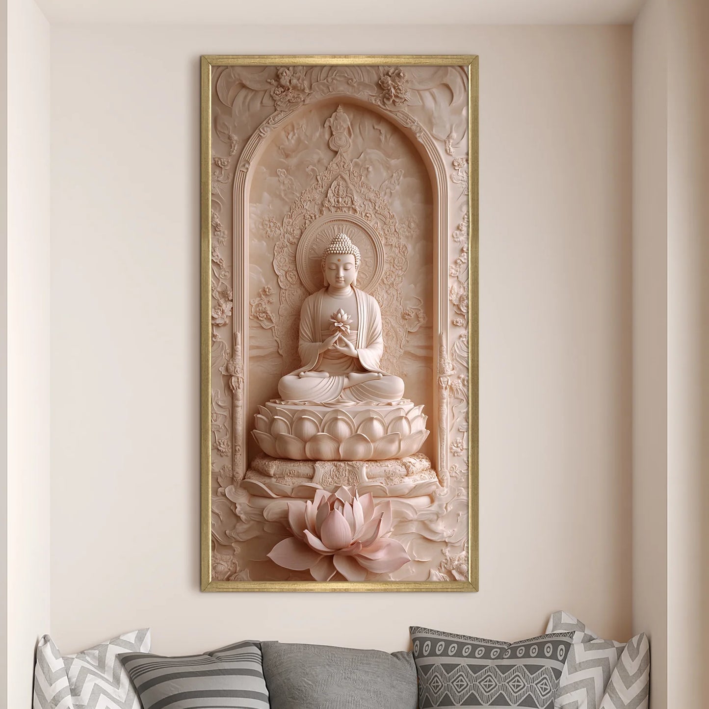 Lord Buddha With Lotus Canvas Wall Painting For Home Decoration