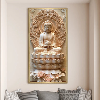 Lord Buddha Meditation With Lotus Canvas Wall Painting For Office Decoration